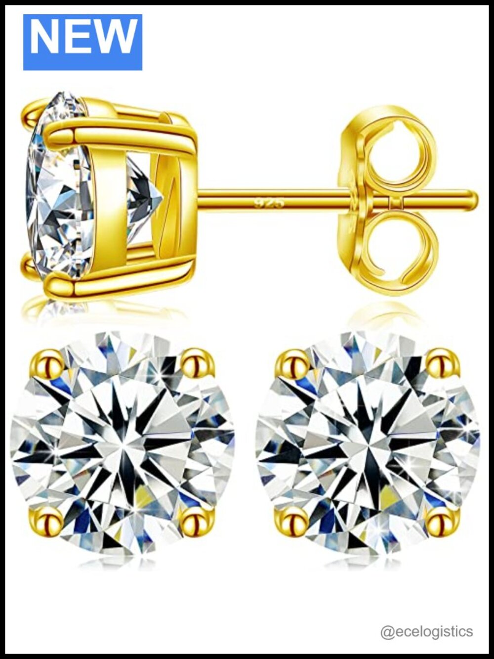 Moissanite Stud Earrings 18K White Gold Plated S925 Sterling Silver
